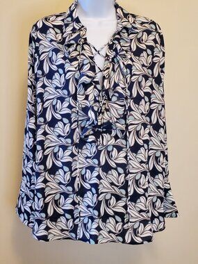 NWT Ann Taylor Factory Floral Ruffle Tie-Front Long Sleeve Blouse - M